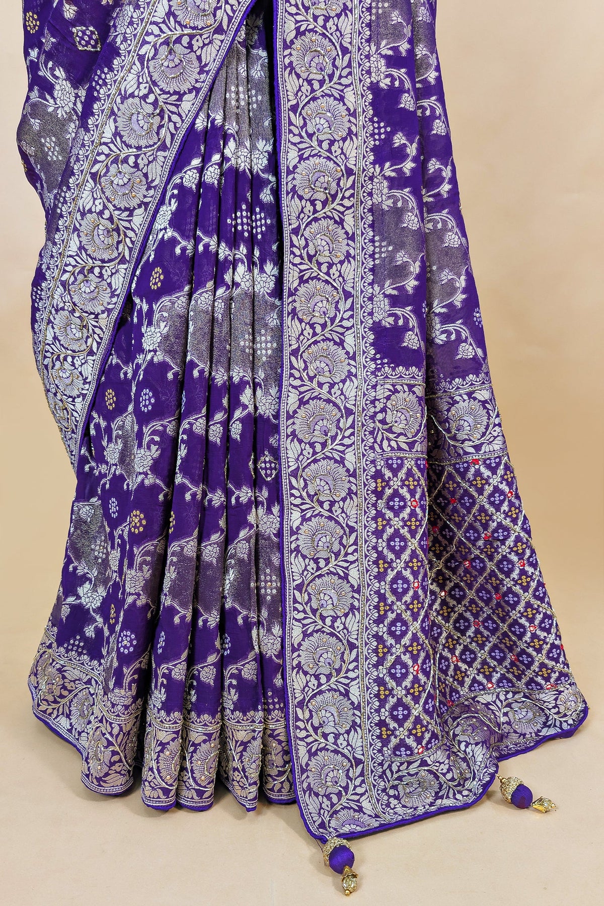 Purple Georgette Woven Saree with Cutdana Work