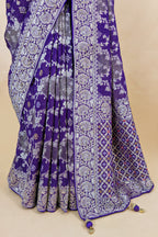 Purple Georgette Woven Saree with Cutdana Work
