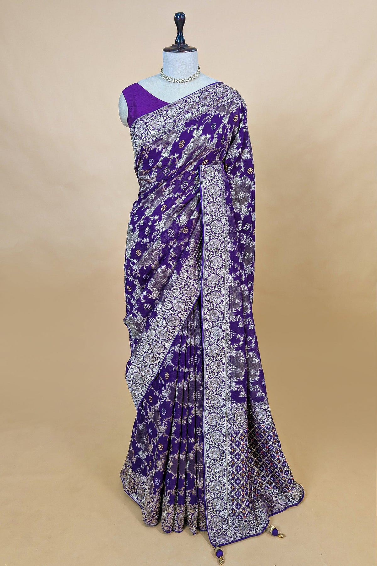 Purple Georgette Woven Saree with Cutdana Work