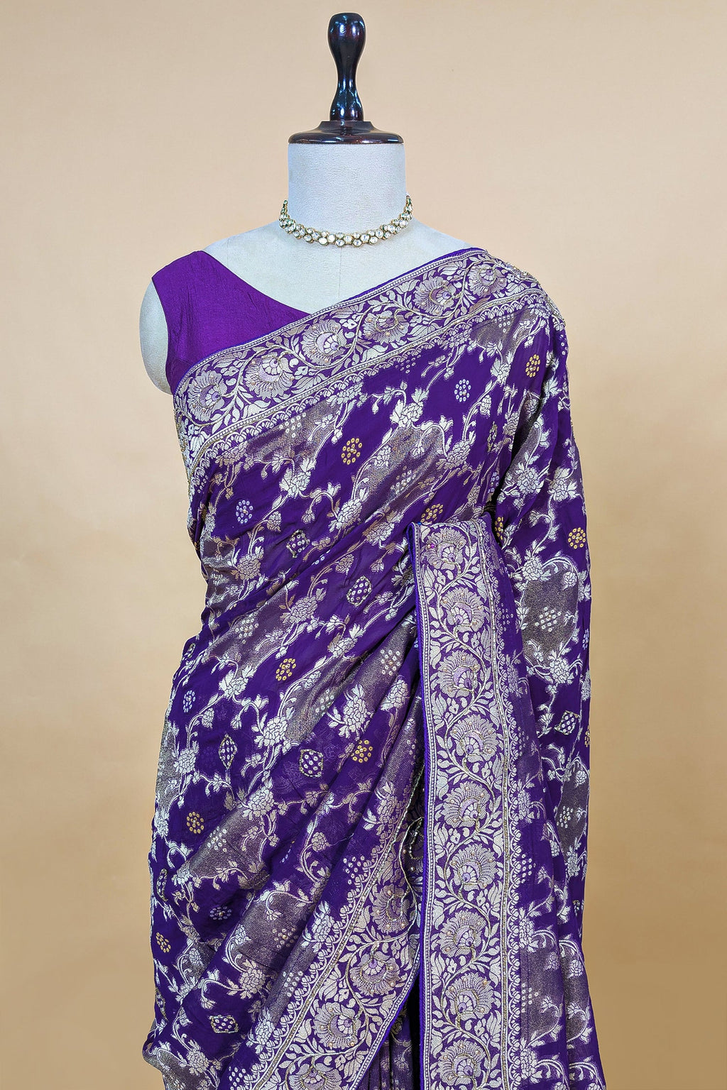 Purple Georgette Woven Saree with Cutdana Work