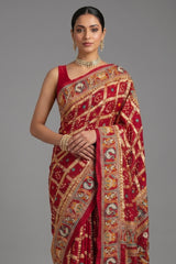 Maroon Gaji Silk Traditional Gharchola Saree with Peacock Motif Pallu