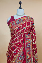 Maroon Gaji Silk Traditional Gharchola Saree with Peacock Motif Pallu