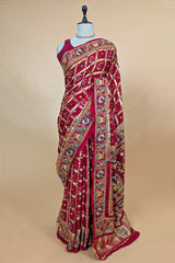 Maroon Gaji Silk Traditional Gharchola Saree with Peacock Motif Pallu