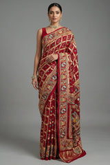Maroon Gaji Silk Traditional Gharchola Saree with Peacock Motif Pallu