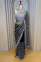 Black Net Sequin Cutdana Worked Saree