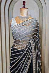Black Net Sequin Cutdana Worked Saree