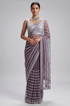 Mauve Net Sequin Cutdana Worked Saree