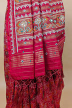 Pink Silk Traditional Patola Saree with Beads and Mirror Work