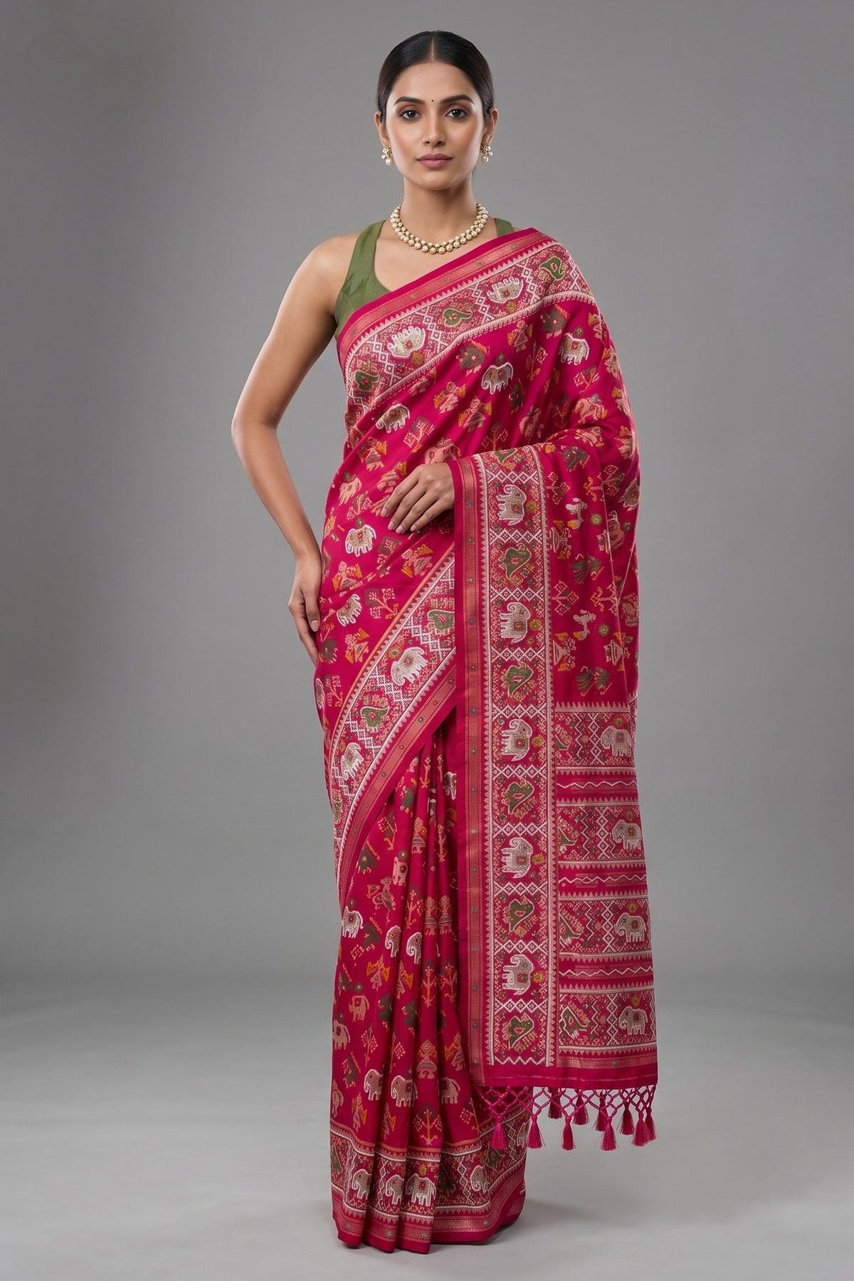 Red Silk Traditional Patola Weave Saree with Handwork