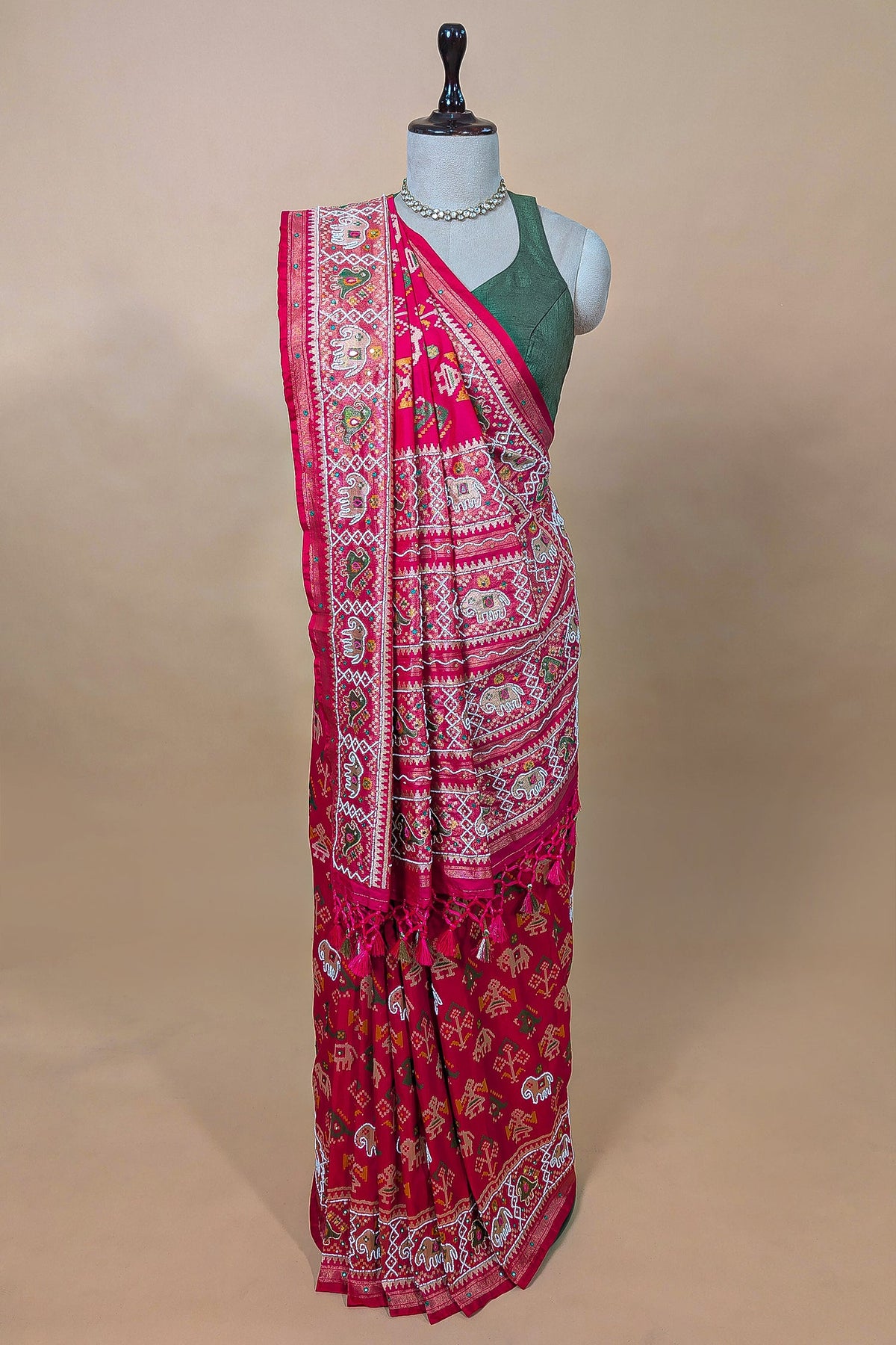 Red Silk Traditional Patola Weave Saree with Handwork