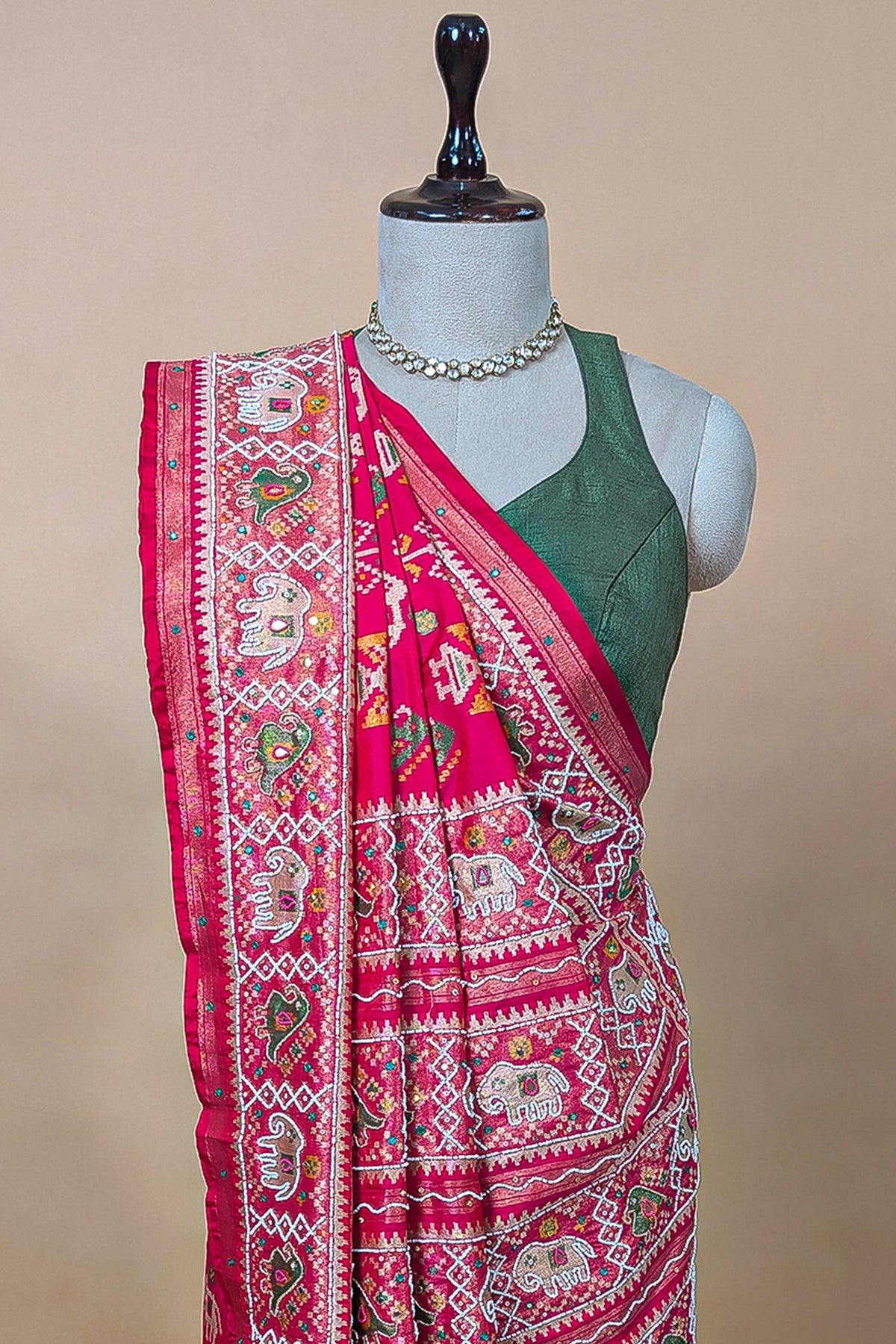 Red Silk Traditional Patola Weave Saree with Handwork