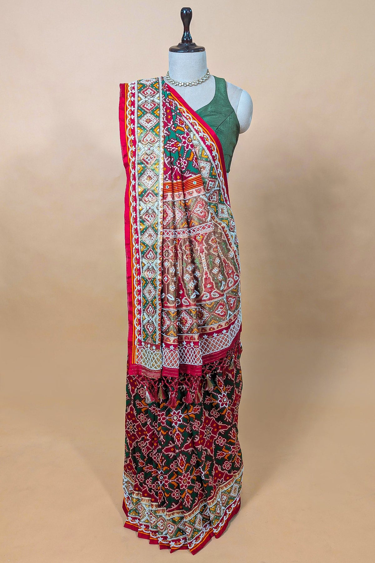 Green Silk Traditional Patola Weave Saree with Handwork