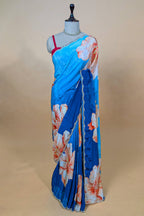 Blue Ombre Crepe Silk Floral Printed Saree