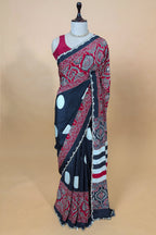 Black Crepe Silk Ajrakh Printed Saree