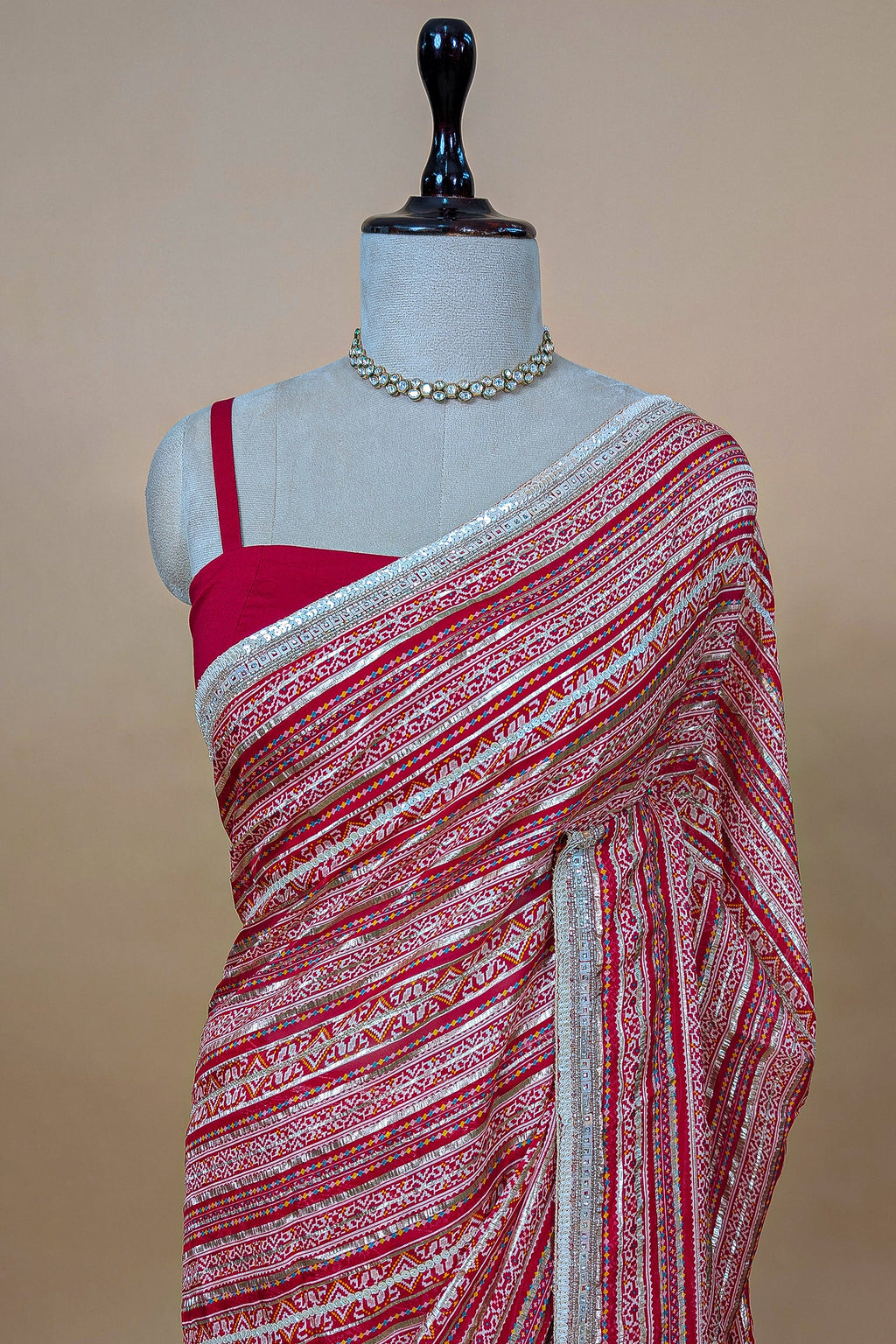 Red Organza Printed Saree