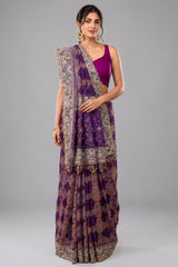 Purple Georgette Bandhej Saree with Handwork Patola Pallu