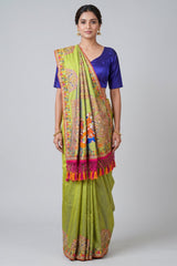 Parrot Green Silk Thread Embroidered Saree