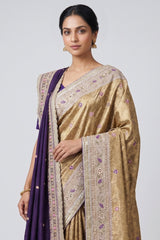 Golden Tissue Traditional Weaving Saree with Handwork Border and Dupatta
