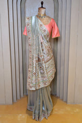Mint Green Tissue Saree with Designer Pallu
