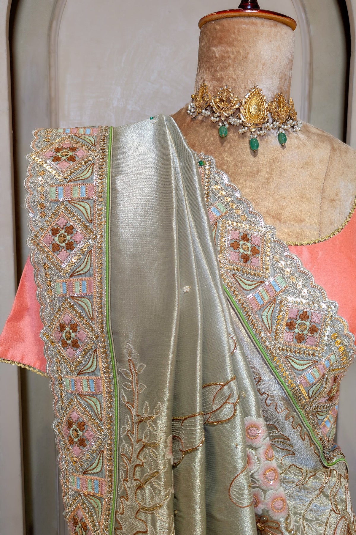 Mint Green Tissue Saree with Designer Pallu