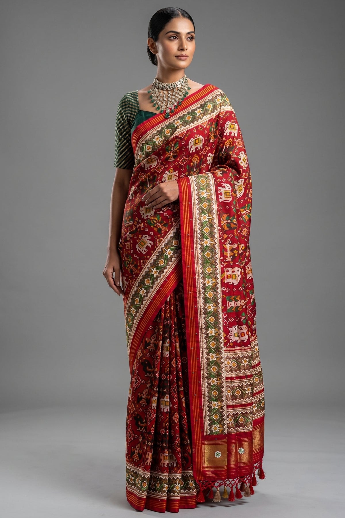 Red Silk Traditional Patola Saree with Handwork