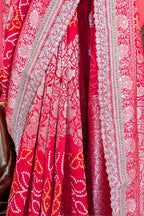 Red Art Silk Bandhani Saree with Banarasi Jacquard Weaving & Embroidered Cutdana Border