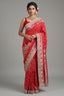 Red Art Silk Bandhani Saree with Banarasi Jacquard Weaving & Embroidered Cutdana Border