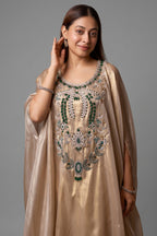 Light Beige Pearl Worked Tissue Cape Style Palazzo Set
