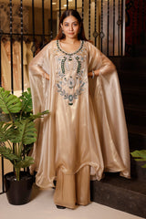 Light Beige Pearl Worked Tissue Cape Style Palazzo Set
