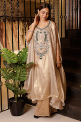 Light Beige Pearl Worked Tissue Cape Style Palazzo Set