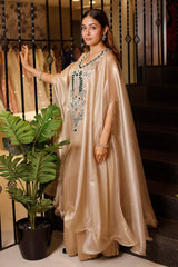 Light Beige Pearl Worked Tissue Cape Style Palazzo Set