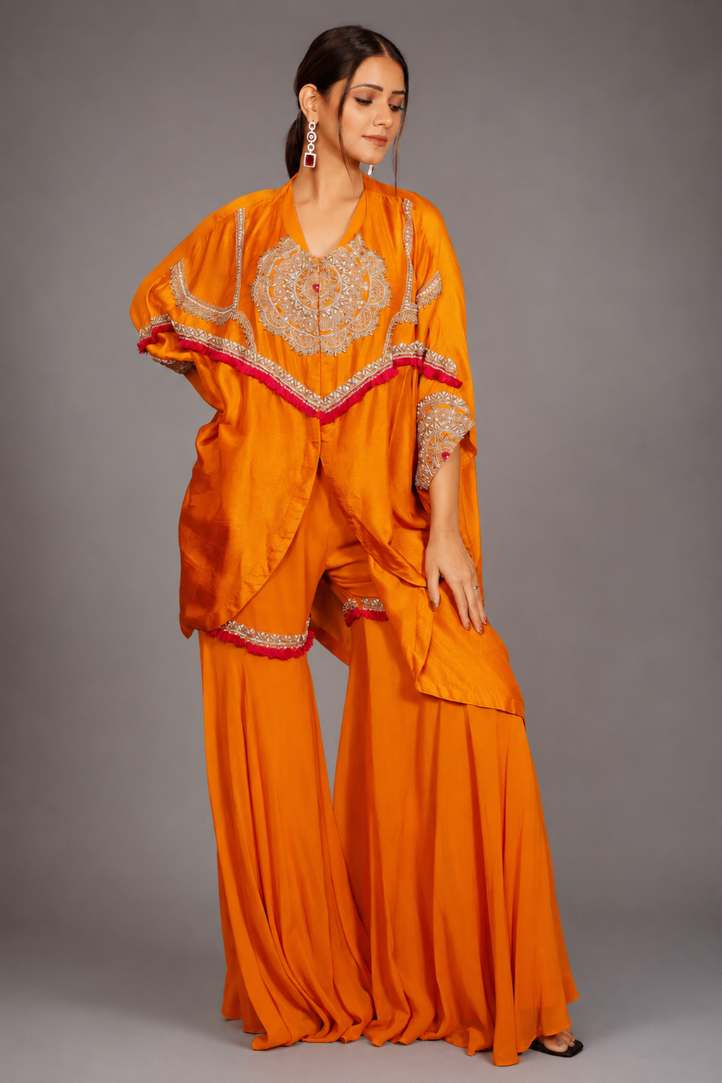 Orange Raw Silk Dori Embroidered Sharara Set