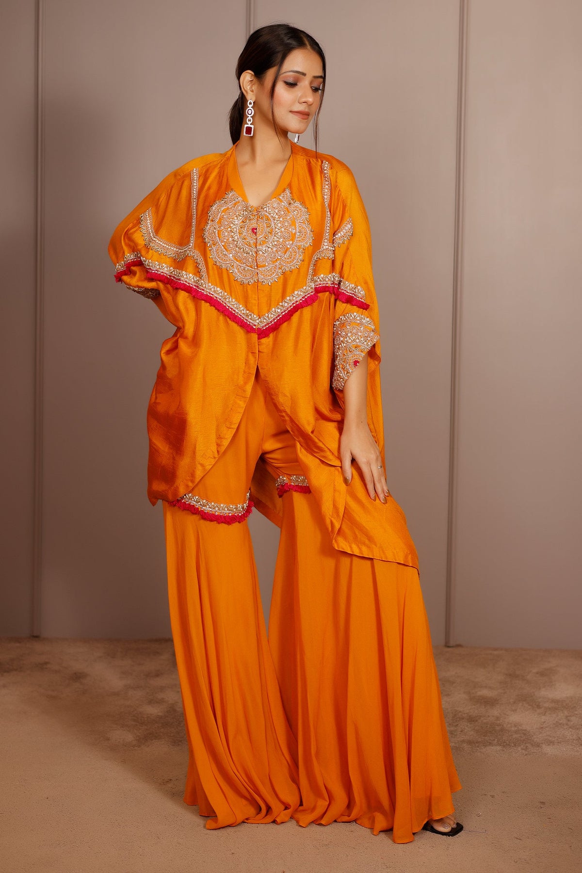 Orange Raw Silk Dori Embroidered Sharara Set