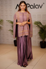 Mauve Raw Silk Beaded Contemporary Indo-Western Co-ord Set