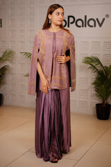 Mauve Raw Silk Beaded Contemporary Indo-Western Co-ord Set