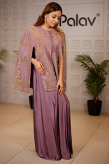 Mauve Raw Silk Beaded Contemporary Indo-Western Co-ord Set