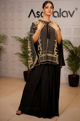 Black Raw Silk Beaded Contemporary Indo-Western Co-ord Set