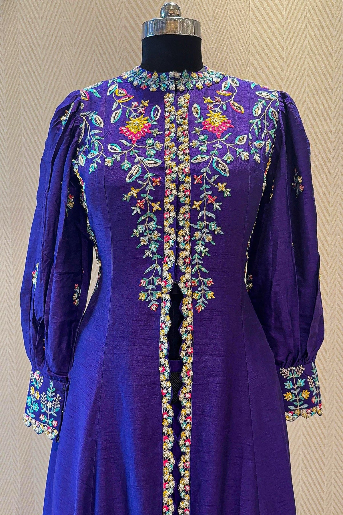 Purple Raw Silk Sequin Embroidered Slit Cut Lehenga Suit