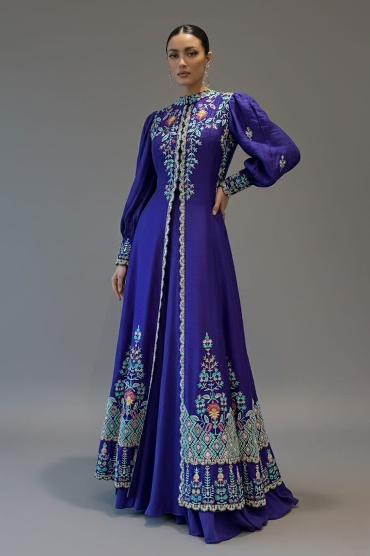 Purple Raw Silk Sequin Embroidered Slit Cut Lehenga Suit