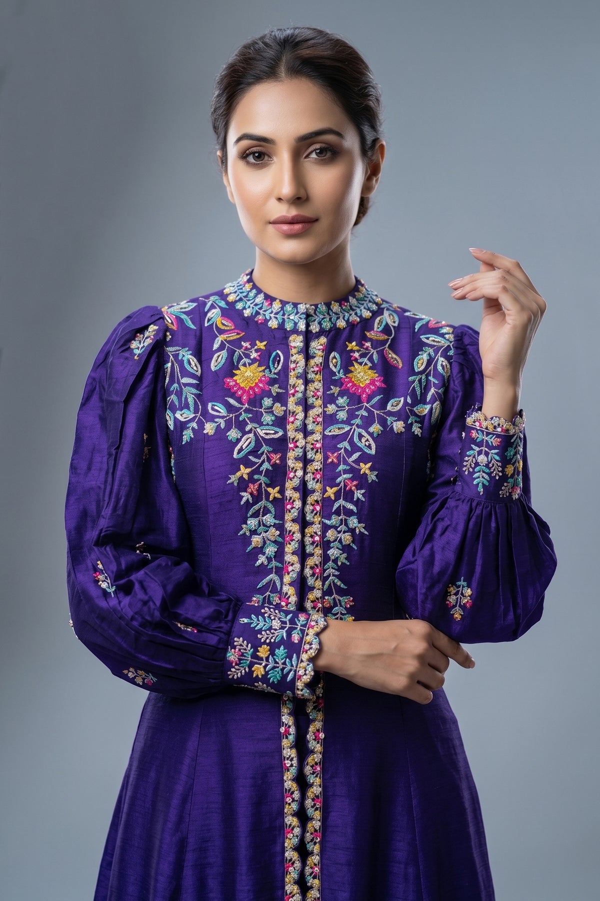 Purple Raw Silk Sequin Embroidered Slit Cut Lehenga Suit