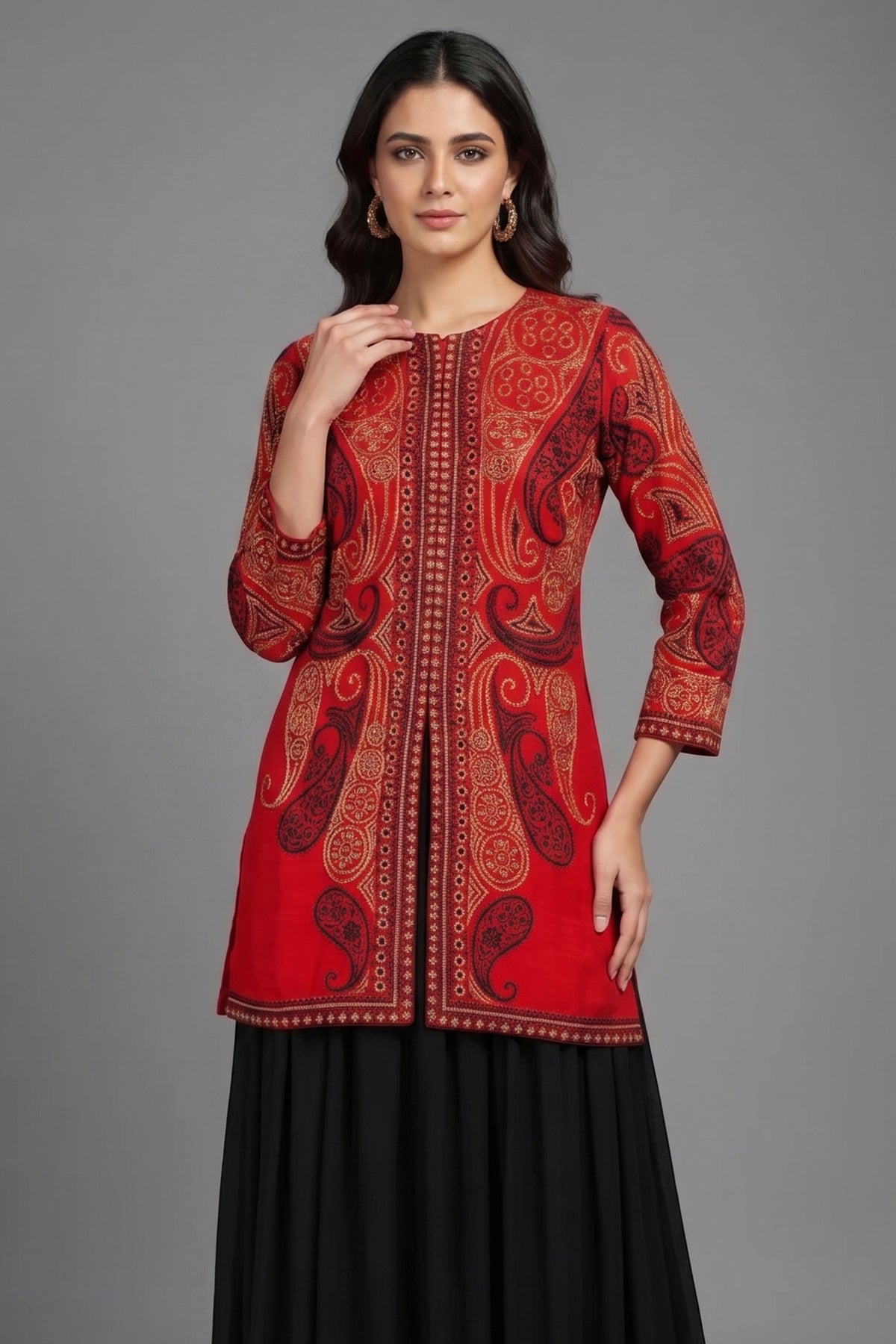 Red Raw Silk Embellished Sequin Beaded Top Palazzo Set