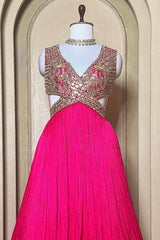 Pink Chinon Wraped Style Side Cutout Anarkali Suit with Sequin Mirror Work
