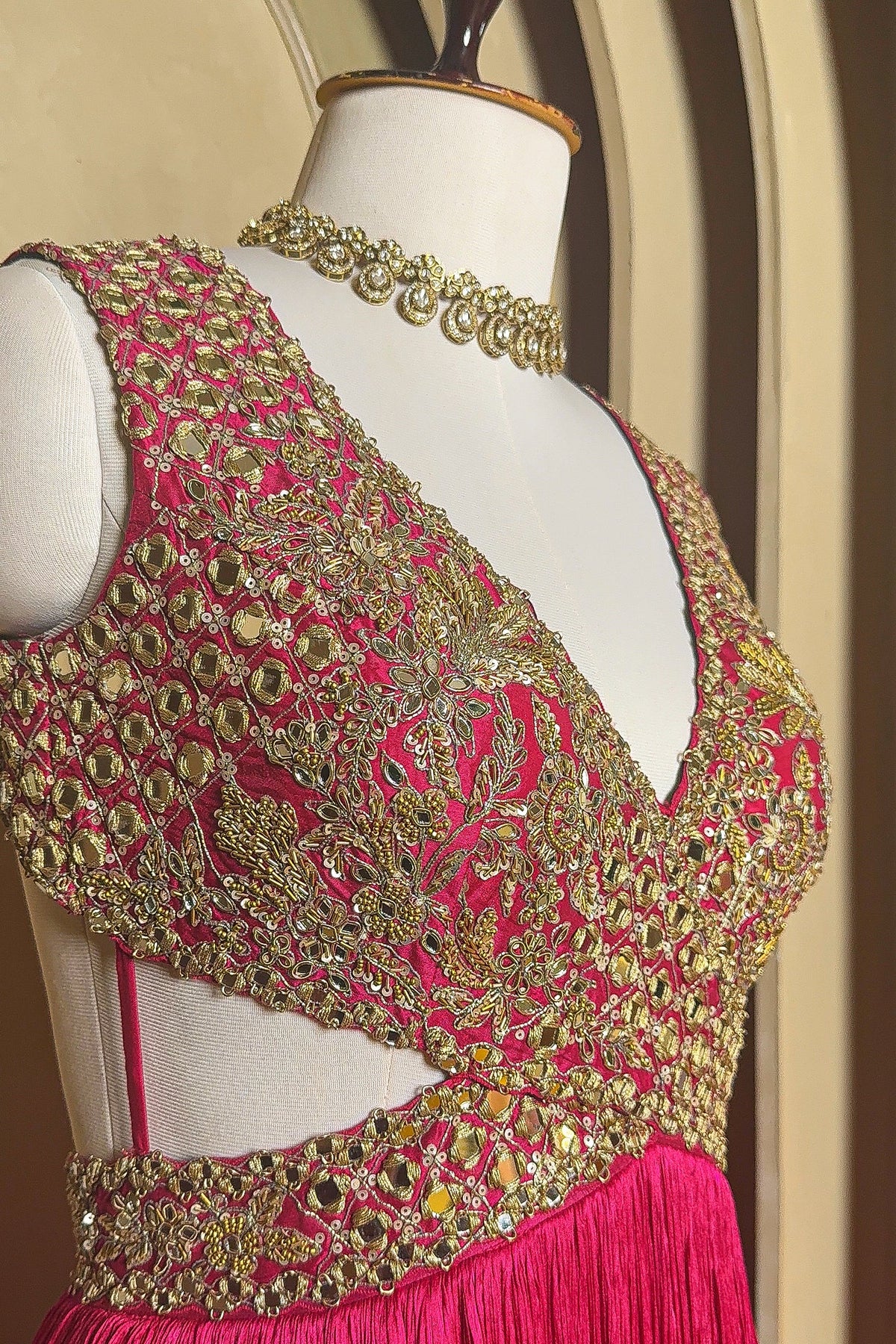 Pink Chinon Wraped Style Side Cutout Anarkali Suit with Sequin Mirror Work