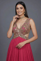 Pink Chinon Wraped Style Side Cutout Anarkali Suit with Sequin Mirror Work