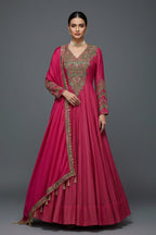 Pink Tissue Crush Handworked Anrakali Suit with Dupatta