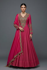 Pink Tissue Crush Handworked Anrakali Suit with Dupatta