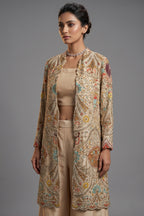 Beige Silk Handworked Indo Western Set