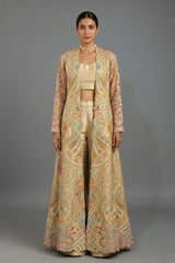 Beige Silk Handworked Indo Western Set