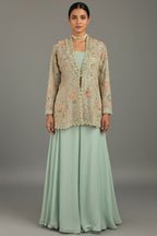 Mint Green Silk Handworked Indo Western Set