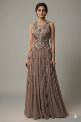 Dusty Mauve Silk Embroidered Beaded Crop Top Palazzo Set